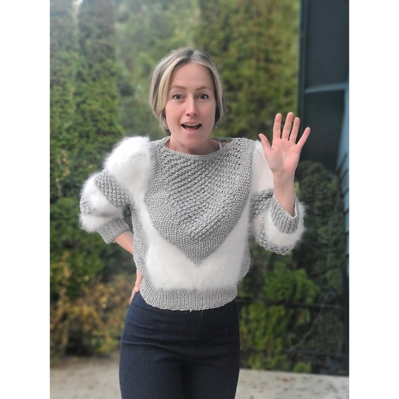 Vintage Canadian Hand Made Silver Knit White Angora  Sweater 80s Sz S - Picture 14 of 15